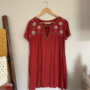 Abercrombie & Fitch | Embroidered Floral Boho Swing dress in Rust, Size M